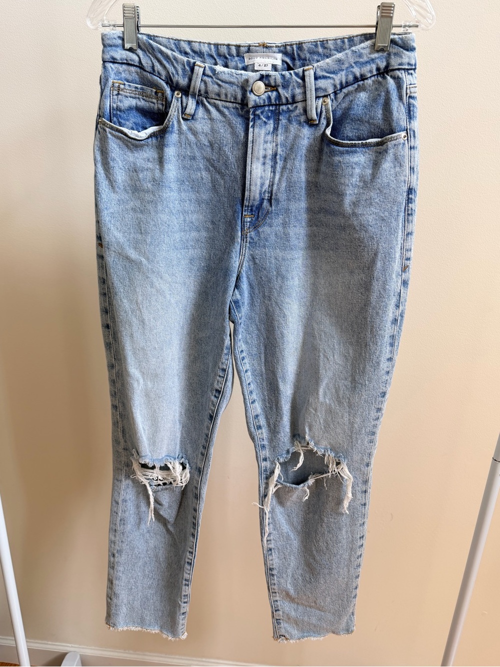 Good American Good Waist Knee Destroy slim-fit distressed Sz 4
